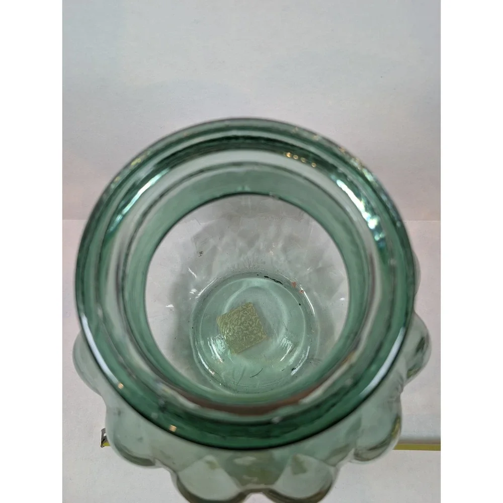 Vintage Green Glass Apothecary Jar Melon Pumpkin Shape Lid Made in Spain 14